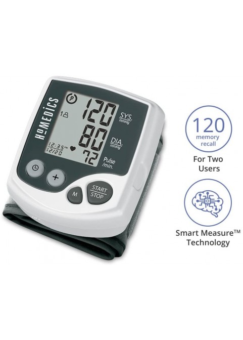 HoMedics Automatic Wrist Blood Pressure Monitor | 2 Users, 120 Stored Readings, Memory Average Function | Fast Accurate Readings, BONUS Protective Case Included