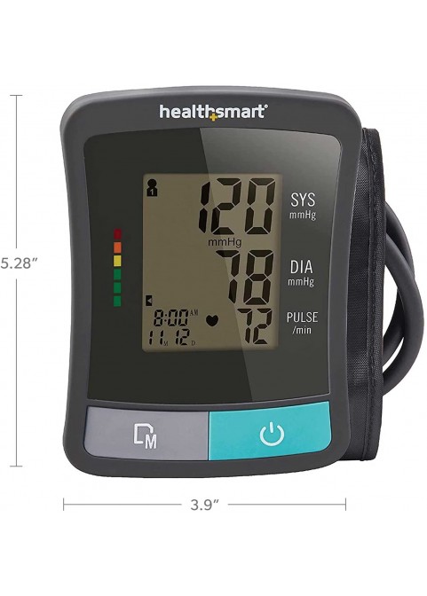 HealthSmart Digital Blood Pressure Monitor with Automatic Wrist Cuff that Displays Blood Pressure, Pulse Rate and Irregular Heartbeat, Stores up to 120 Readings for 2 Users, Black