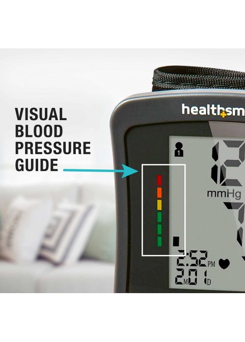 HealthSmart Digital Blood Pressure Monitor with Automatic Wrist Cuff that Displays Blood Pressure, Pulse Rate and Irregular Heartbeat, Stores up to 120 Readings for 2 Users, Black